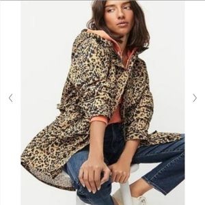 J Crew Perfect Rain Jacket Leopard Print Hooded XS